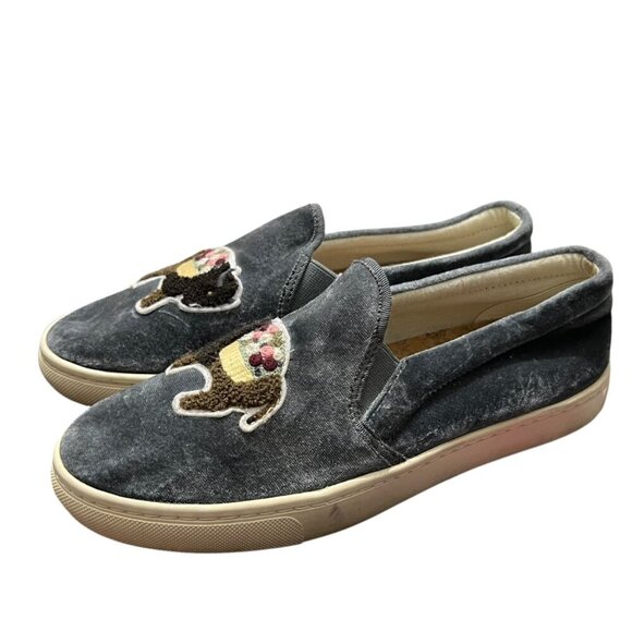 Soludos X Anthropologie Grey Velvet Slip-On Buffalo Slip On Flats Shoes Size 6.5 - Picture 4 of 6